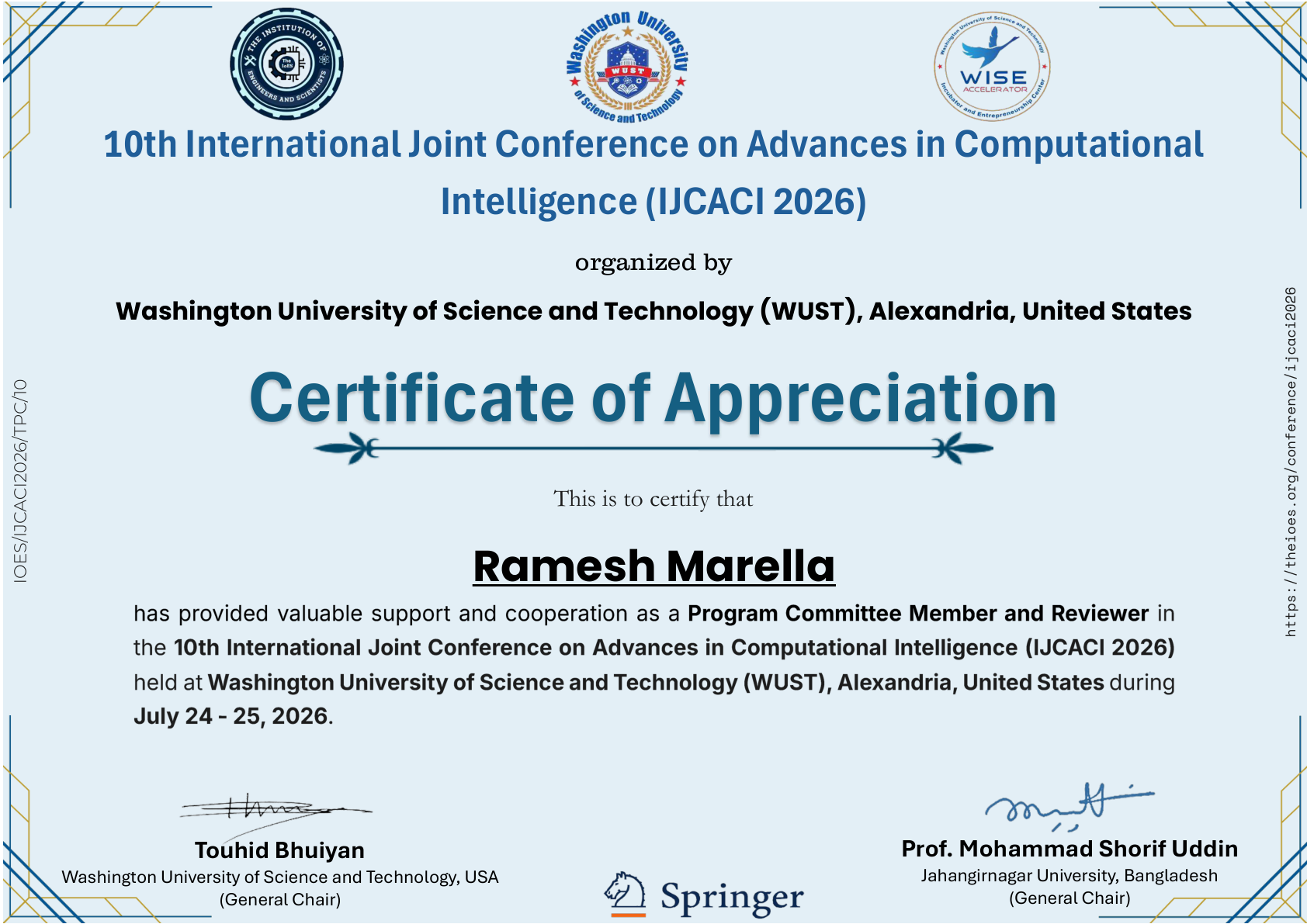 IJCACI 2026 TPC Certificate