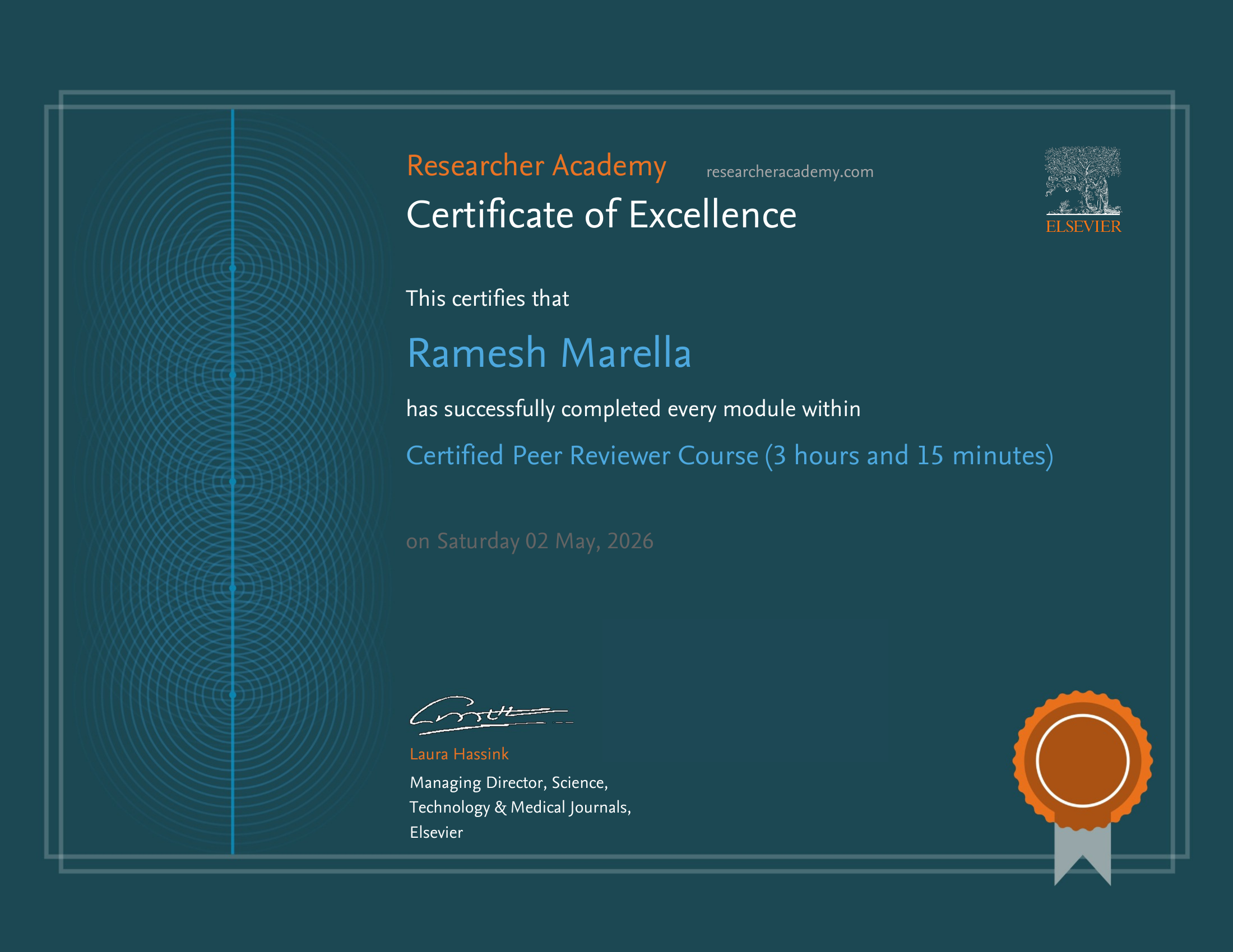 Elsevier Certified Peer Reviewer