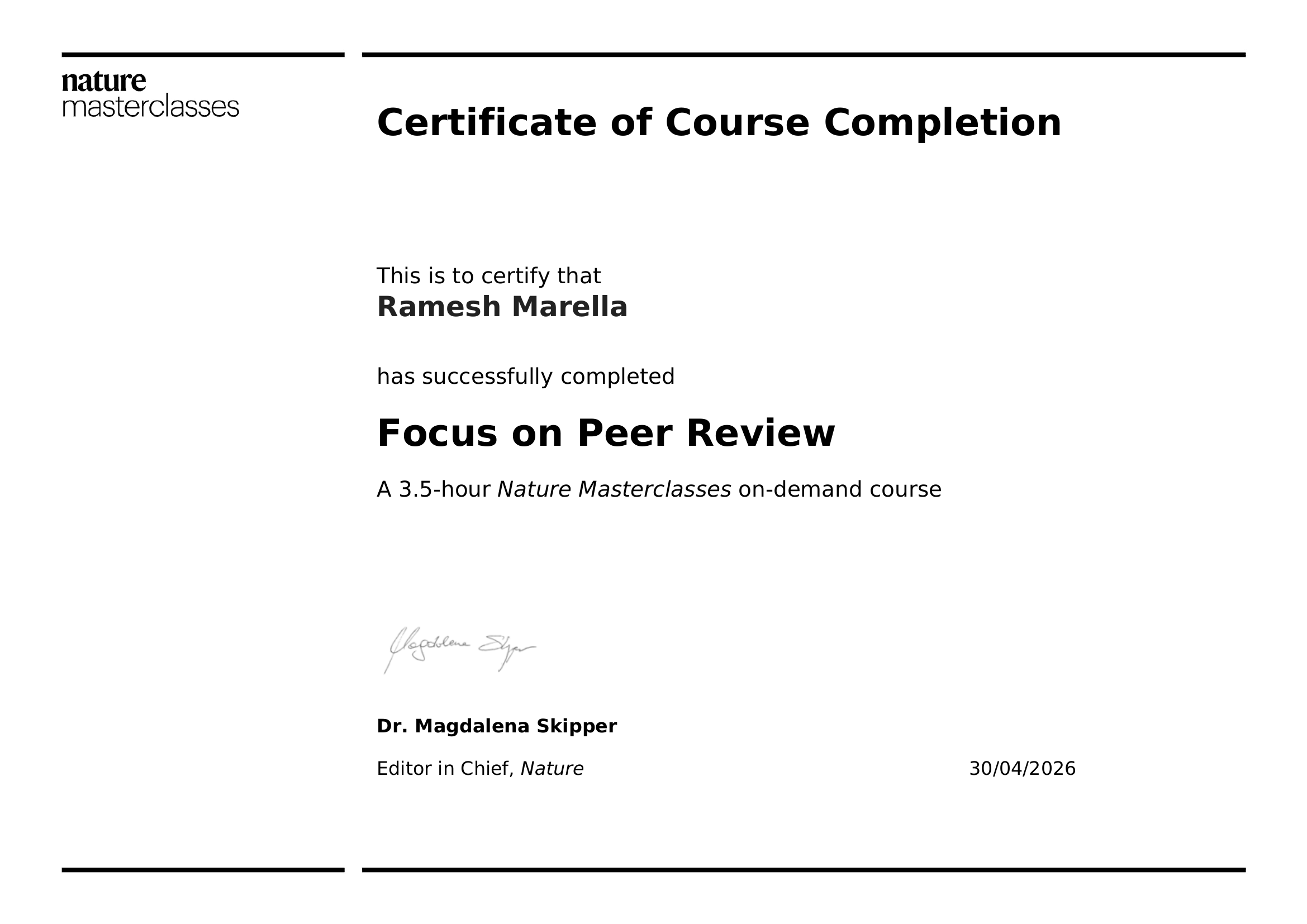 Nature Masterclasses / NMO Peer Review