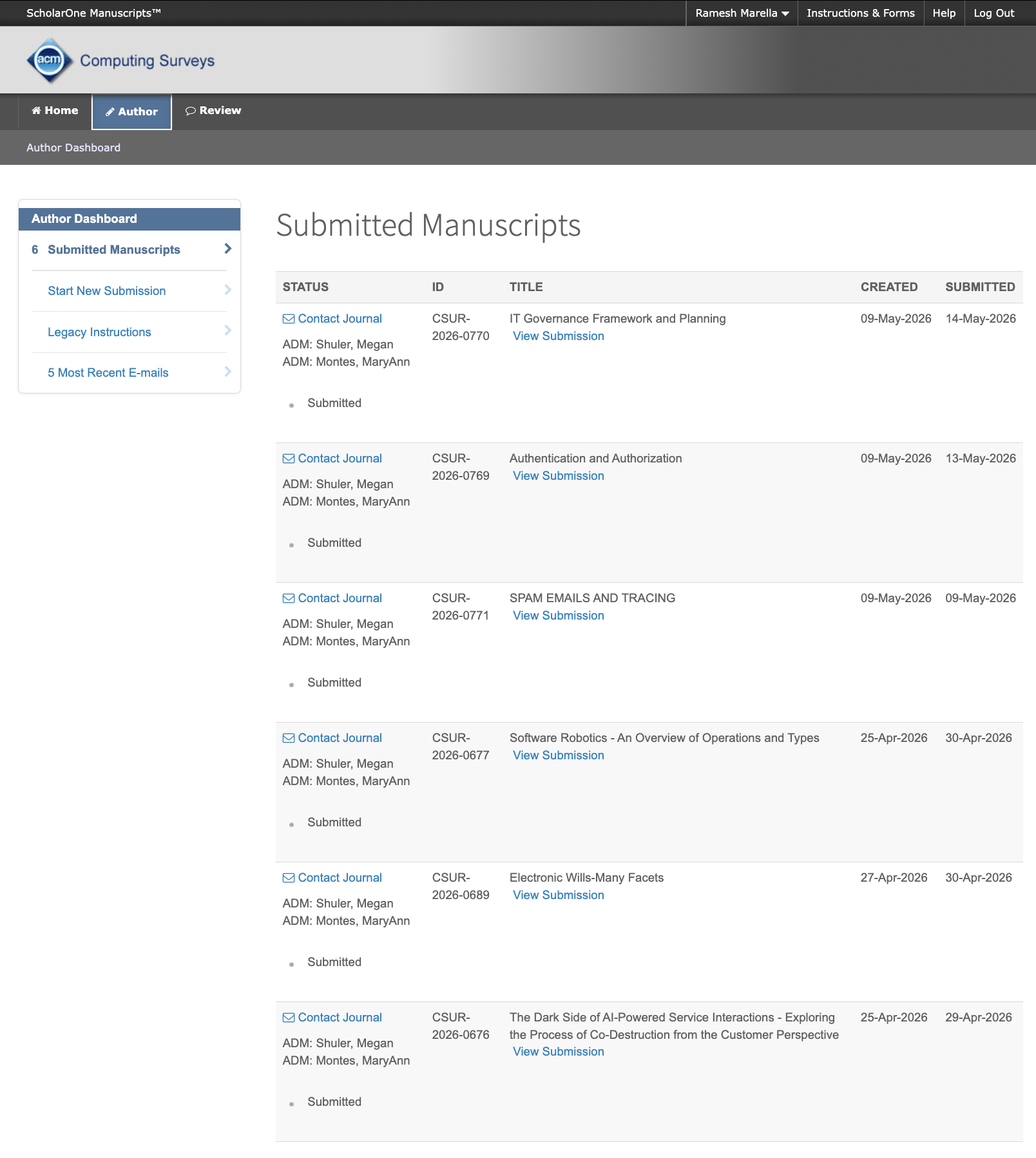 ACM Reviewer / Author Profile